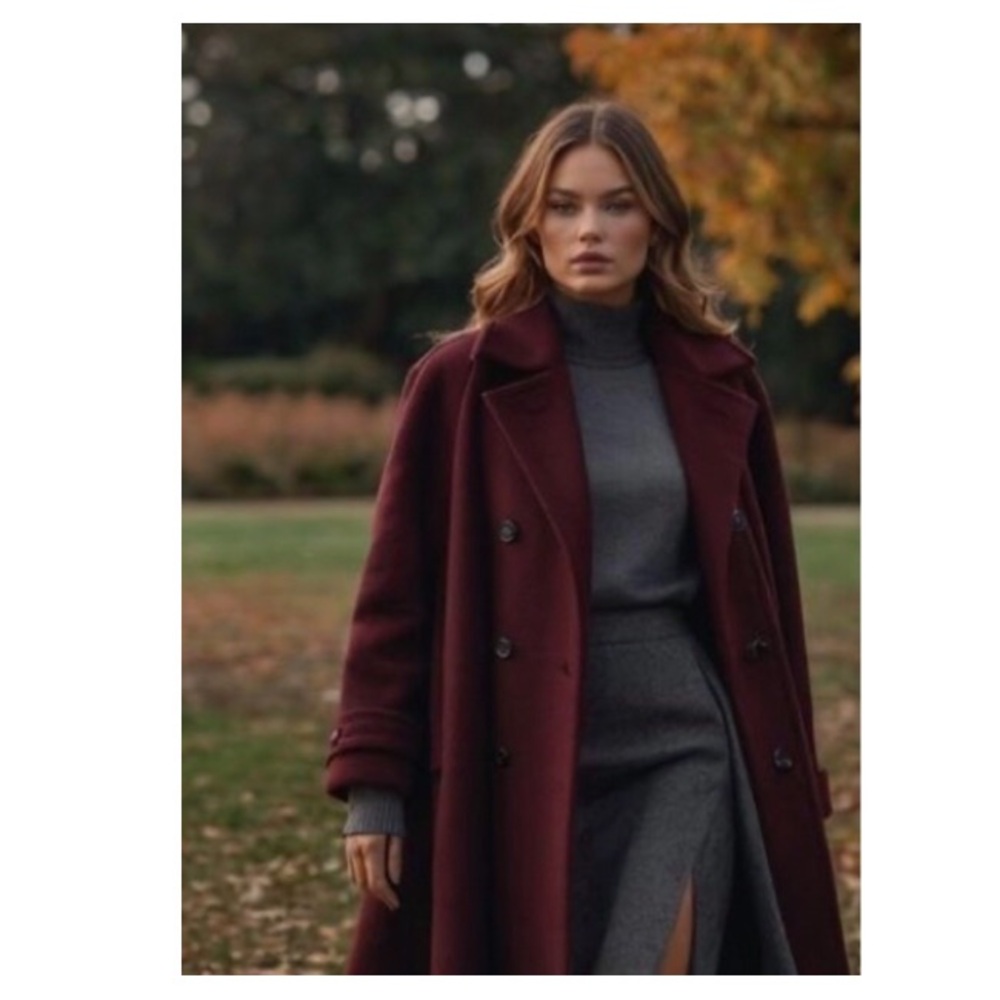 NWT • Double-Breasted Burgundy Wine Cocoon Coat - Picture 7 of 8